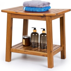 Tabouret de salle de bain en teck OEM 50x41x36cm, banc de douche en bois à deux niveaux pour usage domestique - Product Image 1