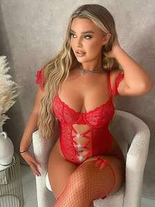 Luxury Front Lace up <strong>Basque</strong> Base Undergarments Cut Out Lace Bridal Red Push up Underwear Lace Bodysuit Women Bodysuits - Product Image 2