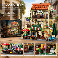 Ensemble de blocs de construction de restaurant de pizzas rétro européen, modèle de restaurant modulaire en vue de rue, jouet d'assemblage DIY pour les 8 ans et plus, unisexe