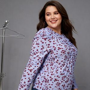 Cộng với kích thước của phụ nữ hoa in áo với trở lại lỗ khóa nút chi tiết, đàn hồi smocking cho một thoải mái phù hợp - Product Image 6