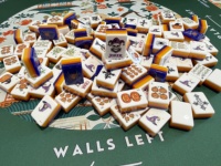 Table de jeu de Mahjong américain personnalisée avec toile d'araignée bleue d'Halloween, jeu de Mahjong à 4 couches pour jeux de société et divertissement
