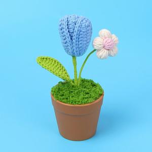 Nouveau fait à la main tricoté tulipe et bulle <span class=keywords><strong>Hibiscus</strong></span> Crochet fleur en <span class=keywords><strong>Pot</strong></span> pour la maison décoration de noël cadeau - Product Image 6