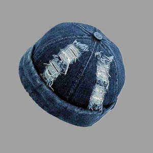 Casquette sans bord en coton rayé, style rétro en denim, type <span class=keywords><strong>ouvrier</strong></span>, avec manches retroussées, casquette de dock, pour le printemps et l'été, délavée et vieillie, pour le marché international - Product Image 3