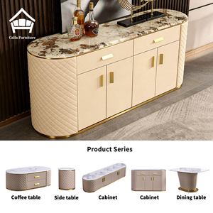 Madia Moderna di Lusso in Legno con Piano in Marmo, <span class=keywords><strong>Mobile</strong></span> Credenza Tavoli Consolle, Mobili per Sala da Pranzo con Set <span class=keywords><strong>Soggiorno</strong></span> in Pelle - Product Image 1