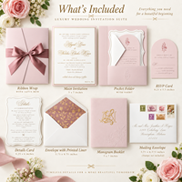 Suite d'invitations de mariage personnalisées rose poudré avec dorure à chaud, enveloppe pochette, sceau de cire, carte RSVP, vente en gros, faible MOQ