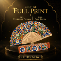 Éventail pliant en bois imprimé sur mesure, motif géométrique islamique arabesque, souvenir d'art du Moyen-Orient pour événement ou cadeau