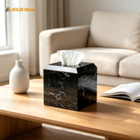 Boîte à mouchoirs en marbre noir Nero Marquina de luxe, surface rainurée, design moderne, distributeur de mouchoirs pour hôpital, hôtel, design graphique