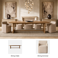 Ensemble table et chaises de salle à manger rectangulaire en bois massif au design minimaliste moderne pour villa