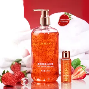 Custom Private Label Strawberry Seeds Bath Exfoliating Shower Gel Fruity Nourish Skin Smooth Body Wash