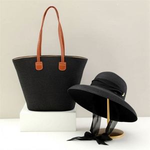 Wholesale Female Wide Brim Summer Straw <b>Hat</b> Large Capacity Paper Woven <b>Bag</b> Beach Straw <b>Hat</b> and <b>Bag</b> - Product Image 2