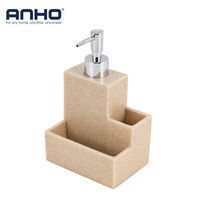 Distributeur de savon à vaisselle en polyrésine finition grès avec pompe, bouteille rechargeable pour évier de cuisine, pompe manuelle