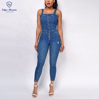 Combinaison de luxe pour femme, extensible, grande taille, en jean bleu