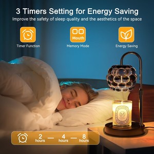 Cross-Border New Style European American Design Flameless Wax-Melting Aromatherapy <strong>Lamp</strong> <strong>Glass</strong> <strong>Shade</strong> Iron Body Timed Table <strong>Lamp</strong> - Product Image 4