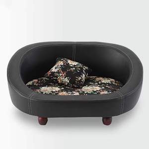 Sofá cama de cuero para mascotas, mueble de madera de lujo con cojín lavable adecuado para perros y gatos - Product Image 1