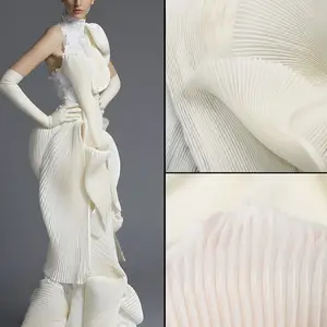 White pleated organza small wrinkles organza hard wide shaped decoration stage handmade dress designer fabric