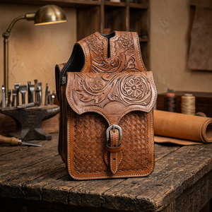 Genuine <b>Leather</b> Saddle Bag for Western Horse Saddle Motorcycle Use Handtooled Handcarved <b>Leather</b> Work SS Fitting Customised - Product Image 3