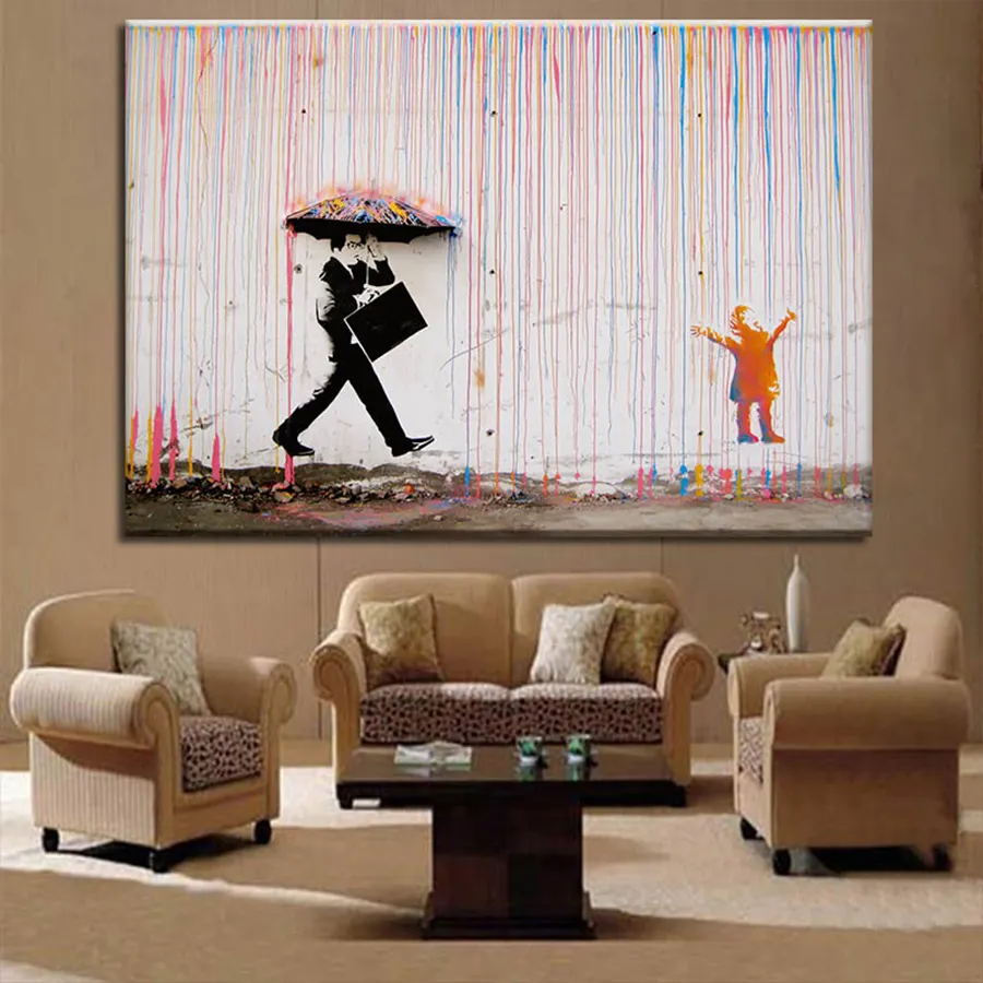 Banksy Art Graffiti Colorful Rain Modern Posters and Prints famous decorative canvas printing painting