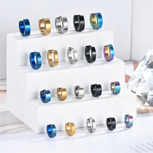 Stainless Steel Huggie Earrings Round Geometric Minimalist Unisex Fashion Hoop Earings Simple <b>Studs</b> For Daily Wear - Product Image 1