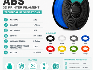 Filamento ABS de 1.75mm, 1KG, 380M, Filamento de Alta Resistencia para Impresora 3D, 8 Colores para Creality, Bambu Lab, FDM - Product Image 5