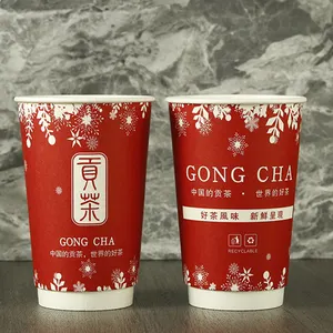 غونغ تشا 16oz 500 مللي كوب ورقي للاستعمال مرة واحدة صغيرة موك مزدوجة جدار مخصص طباعة شعار يسلب الشاي القهوة الساخنة الباردة المشروبات مع غطاء