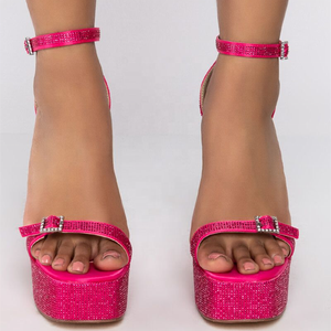 Belle scarpe con tacco alto con strass Bling fibbia alla moda cinturino alla caviglia <span class=keywords><strong>sandali</strong></span> Sexy da <span class=keywords><strong>donna</strong></span> piattaforma spessa rosa taglia <span class=keywords><strong>43</strong></span> - Product Image 2
