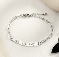 Bracelet chaîne trombone en acier inoxydable avec petit pendentif barre, couleur argent, or, or rose, longueur réglable