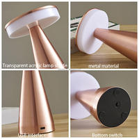 Lámpara de Mesa Inalámbrica de Metal de Lujo para Bar o Restaurante, Control Táctil, 3 Colores, Regulable, Recargable, Luz Nocturna Dorada para Mesita de Noche