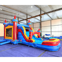 Château gonflable de grande qualité en marbre avec toboggan aquatique/sèche, combo commercial avec piscine amovible