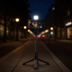 Palo para selfies con trípode y luz para grabar videos con el teléfono, ideal para viajes. - Product Image 2