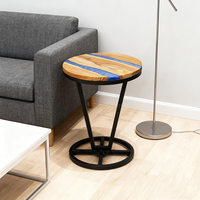Table d'appoint ronde en bois d'olivier et résine époxy pour salon, chambre à coucher, chevet