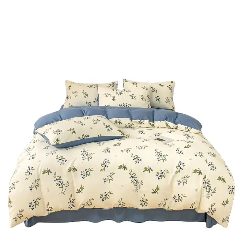 Bamboo Cotton Duvet Cover Set Flora Design-D Bedding Set Brushed Cotton Duvet Cover Bed Sheet Pillowcase Bedding Set