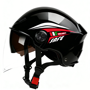 Casco da moto tipo half helmet, design sportivo, visiera grande trasparente + chiusura rapida, fori di ventilazione laterali - Product Image 2