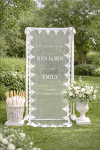 Letrero de Boda Personalizado de Tul Transparente, Tela de Encaje Borgoña, Letrero de Bienvenida para Boda, Decoración para Ceremonia, Regalo de Compromiso - Product Image 5