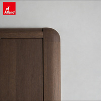 Armoire de cuisine en bois massif sans poignée Alland Premium, style moderne et luxueux, en noyer foncé, pour la rénovation de maisons haut de gamme