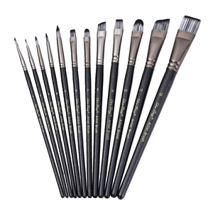 ZHUTING HB122 12Pcs Synthetic Nylon Filbert <b>Brushes</b> <b>Long</b> <b>Handle</b> Artist Painting Tools Watercolor Acrylic Oil Nail /Art Face Body - Product Image 1