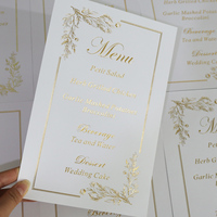 Tarjeta de Menú de Boda Minimalista en Papel Blanco, Personalizada con Estampado Dorado en Caliente, Borde Floral, Menú de Mesa para Banquete de Boda y Recepción