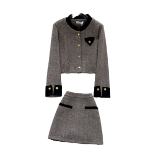 Conjunto de 2 piezas casual tejido de invierno para mujer: Top y falda midi de cintura alta, estilo romano, de lana peinada, al por mayor - Product Image 1