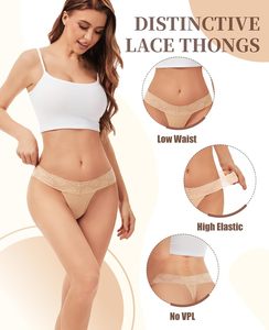 Lot de Culottes Thong en Coton Premium pour Femme, Sexy, Broderie Dentelle, Anti-Bactériennes, Taille Basse, Invisibles - Product Image 4