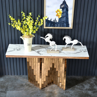IEasy China Foshan Factory Tables consoles de luxe de qualité supérieure avec plateau en marbre en forme d'éclair, tables consoles en métal, tables consoles dorées