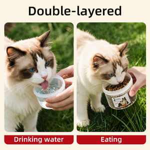 Gobelet d'alimentation portable pour animaux de compagnie, récipient de stockage de nourriture et d'eau à double compartiment, anti-fuite, distributeur de nourriture pour chiot, chaton, pique-nique en plein air - Product Image 3