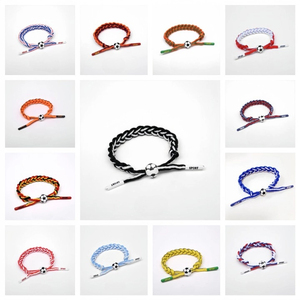 Sporty Hemp Rope Wrap <b>Bracelets</b> With Football Charm Unisex country flag color woven football <b>bracelet</b> - Product Image 2