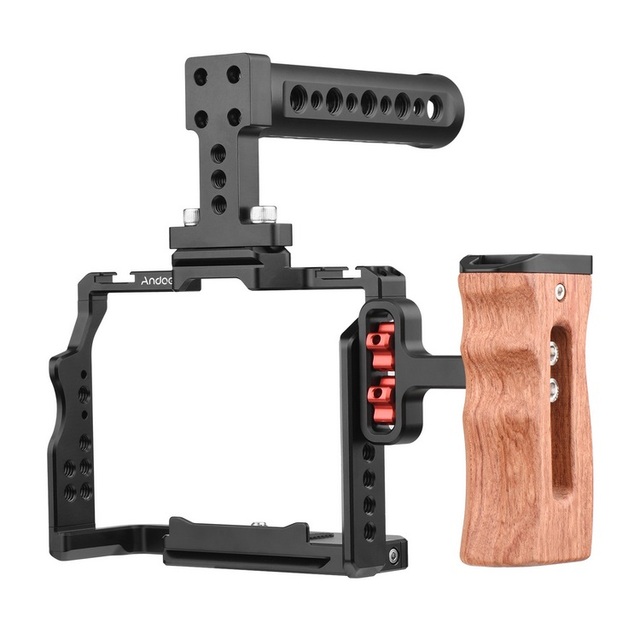 Andoer Camera Video Cage + Top Handle + Side Wooden Grip Kit for Sony A7IV/ A7III/ A7II/ A7R III/ A7R II/ A7S II