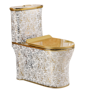 Stripe Flower Pattern Golden Siphonic Tornado <strong>Toilets</strong> Porcelain Sanitary Ware Wc <strong>Flash</strong> Luxury Bathroom Ceramic One Piece <strong>Toilets</strong> - Product Image 2