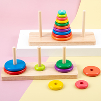 Houten Toren van Hanoi-puzzel Montessori Wiskunde Logica 10 Schijven Grootte Kleur Sorteren Brain Teaser Peuter Educatief Onderwijshulpmiddel