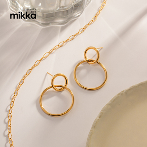 <span class=keywords><strong>Orecchini</strong></span> a Cerchio in Acciaio Inox Placcato Oro 18K con Doppio Cerchio Sfalsato, Gioielli alla Moda per Donne e Ragazze - Product Image 4