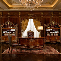 Ensemble de meubles de bureau antiques français de luxe, bureau en bois sculpté, bibliothèque pour villa, bureau à domicile, personnalisable