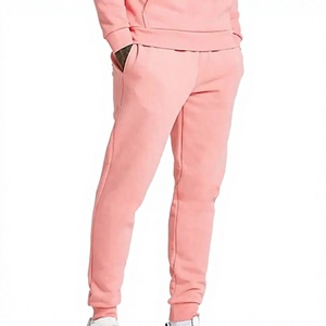 Men Winter <b>Pink</b> Hooded 100% Cotton Tracksuit Full Sleeve Solid Color Casual <b>Sweatshirt</b> Pants Set with Front Logo Side Pockets - Product Image 3