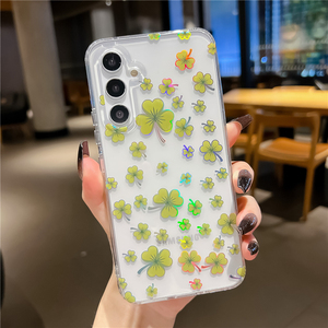 Funda de teléfono con flores de luz azul láser de lujo de diseño claro para Samsung S24 S23 S22 <span class=keywords><strong>A13</strong></span> A14 A24 A34 A53 A54 A15 A55 - Product Image 3