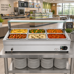 Professional Electric Soup Warmer Bain Marie 6 Pan Hot Sauce Display Machine Stainless Steel Steam Table for Canteen <b>Snack</b> <b>Bar</b> - Product Image 1