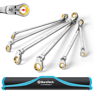Juego de Llaves de Trinquete Extra Largas Antideslizantes con Cabeza Flexible, Juego de Llaves de Boca Doble Métricas de 8-19 mm, Acero CR-V, con Bolsa - Product Image 1